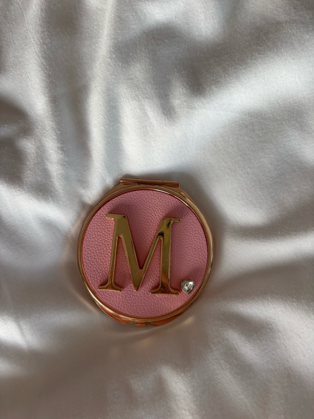 Monogram Pink Compact Mirror with Gold M Initial